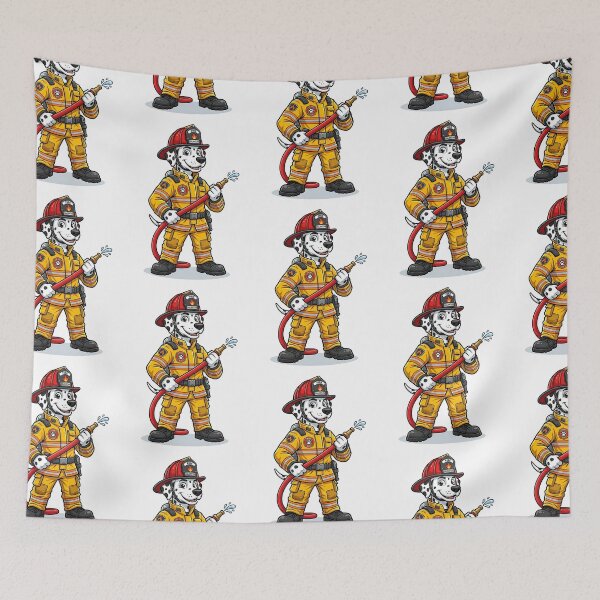 Item preview, Dalmatian Firefighter in Yellow Gear with Red Helmet Cartoon designed and sold by PictoVibe.