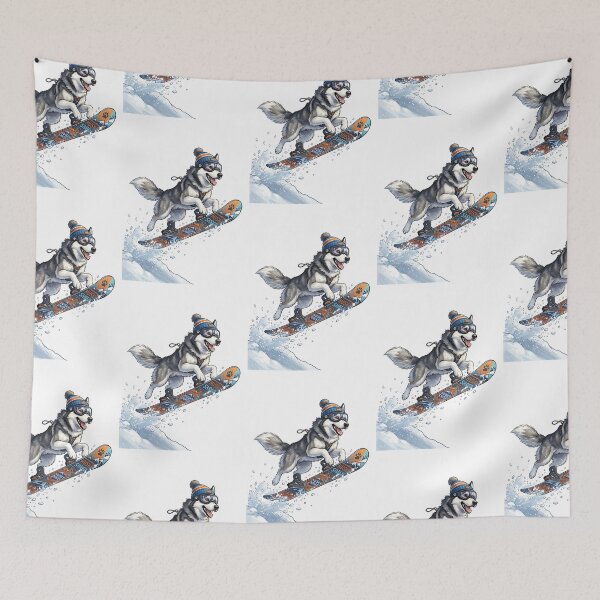 Item preview, Siberian Husky Snowboarder Mid-Air with Goggles and Beanie designed and sold by PictoVibe.