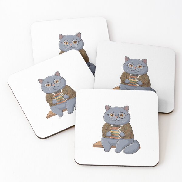 Item preview, British Shorthair Cat Librarian with Glasses and Tiny Books designed and sold by PictoVibe.