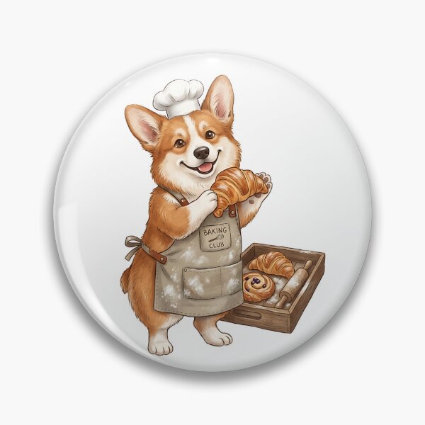 Item preview, Pembroke Corgi Baker with Apron and Croissant Illustration designed and sold by PictoVibe.