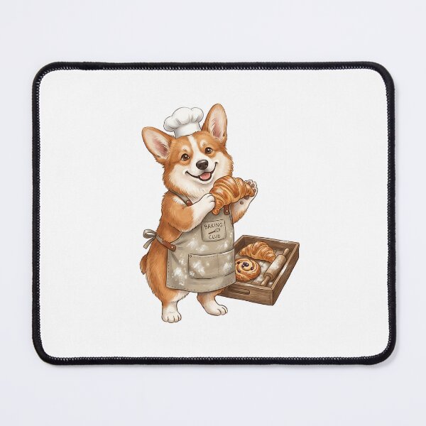 Item preview, Pembroke Corgi Baker with Apron and Croissant Illustration designed and sold by PictoVibe.