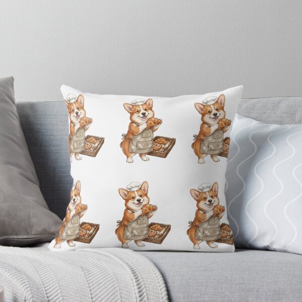Item preview, Pembroke Corgi Baker with Apron and Croissant Illustration designed and sold by PictoVibe.
