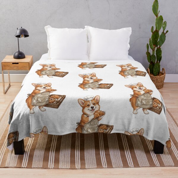 Item preview, Pembroke Corgi Baker with Apron and Croissant Illustration designed and sold by PictoVibe.