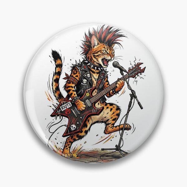 Item preview, Bengal Cat Punk Musician with Electric Guitar Bold Illustration designed and sold by PictoVibe.