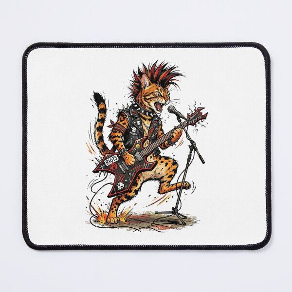 Item preview, Bengal Cat Punk Musician with Electric Guitar Bold Illustration designed and sold by PictoVibe.