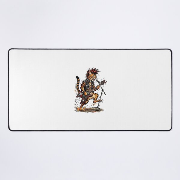 Item preview, Bengal Cat Punk Musician with Electric Guitar Bold Illustration designed and sold by PictoVibe.