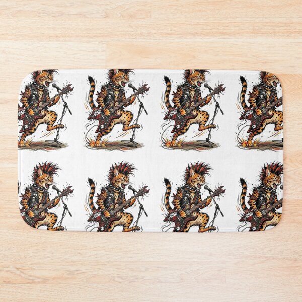 Item preview, Bengal Cat Punk Musician with Electric Guitar Bold Illustration designed and sold by PictoVibe.