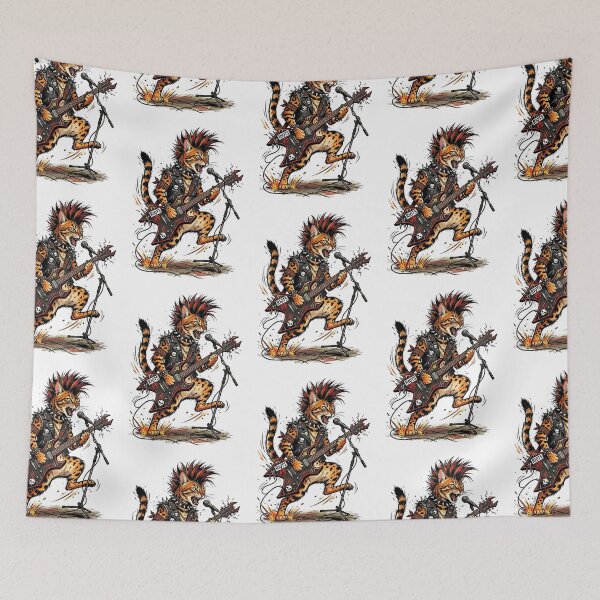 Item preview, Bengal Cat Punk Musician with Electric Guitar Bold Illustration designed and sold by PictoVibe.