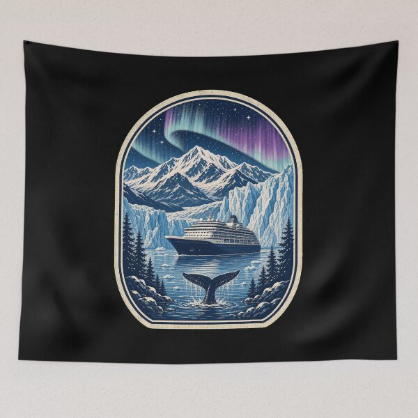 Item preview, Vintage Arctic Cruise Ship Whale Polar Lights Design designed and sold by snowry.