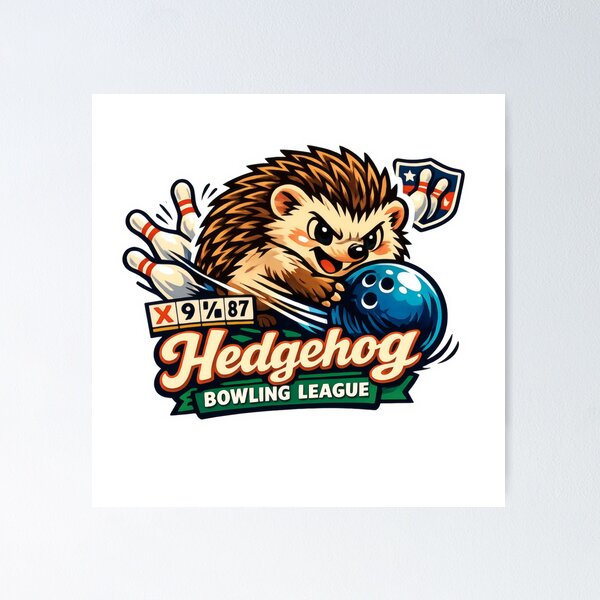 Aperçu de l'œuvre Hedgehog Bowling League Retro Sports Mascot créée et vendue par TheRealTaria.