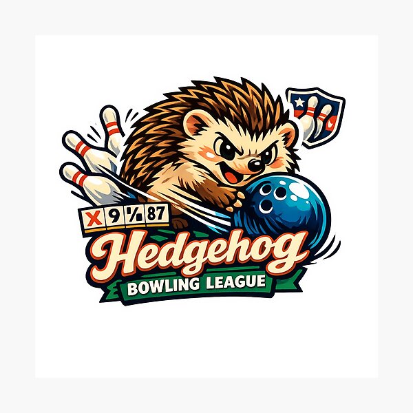 Item preview, Hedgehog Bowling League Retro Sports Mascot designed and sold by TheRealTaria.