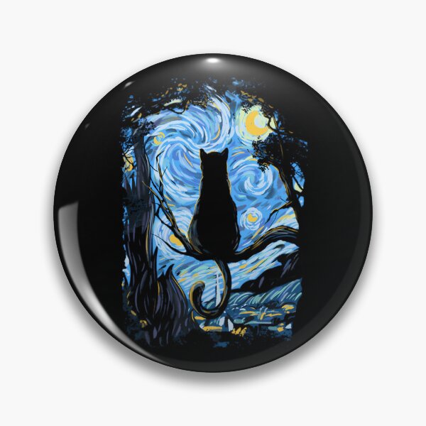 Item preview, Black Cat Sitting Tree Branch Starry Night Van Gogh Poster designed and sold by kukii88.