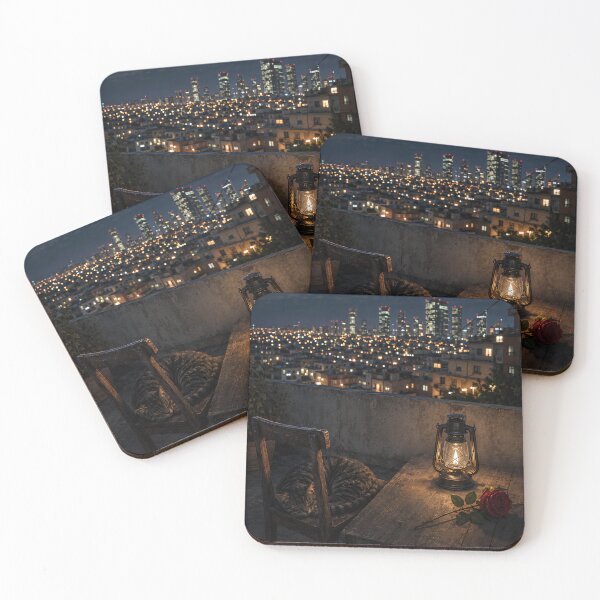 Item preview, Melancholic Night City Cat | Cozy Rooftop Lantern and Red Rose Photography designed and sold by Extravanganzza.
