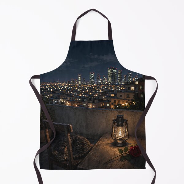 Item preview, Melancholic Night City Cat | Cozy Rooftop Lantern and Red Rose Photography designed and sold by Extravanganzza.