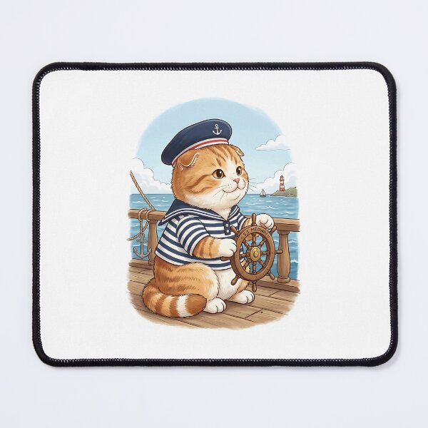Item preview, Scottish Fold Cat Sailor with Navy Cap and Ship Wheel designed and sold by PictoVibe.