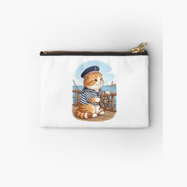 Item preview, Scottish Fold Cat Sailor with Navy Cap and Ship Wheel designed and sold by PictoVibe.