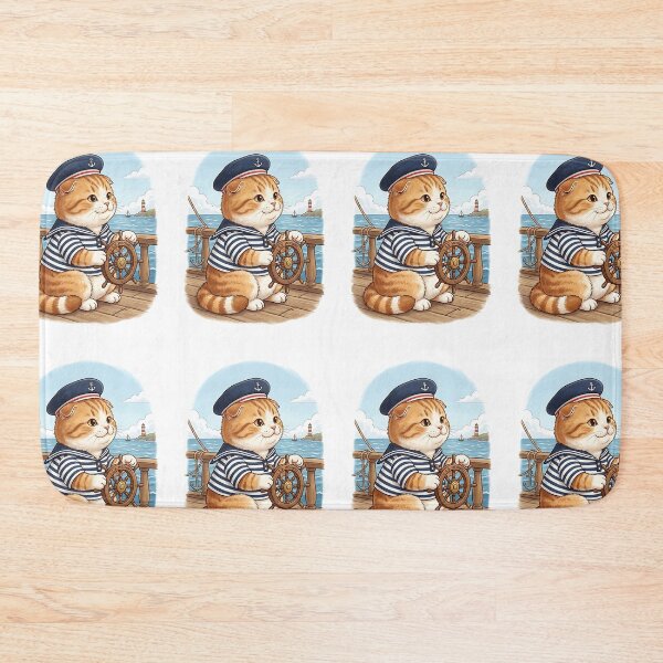 Item preview, Scottish Fold Cat Sailor with Navy Cap and Ship Wheel designed and sold by PictoVibe.