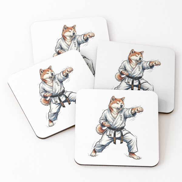 Item preview, Akita Inu Karate Master with Black Belt Martial Arts Illustration designed and sold by PictoVibe.
