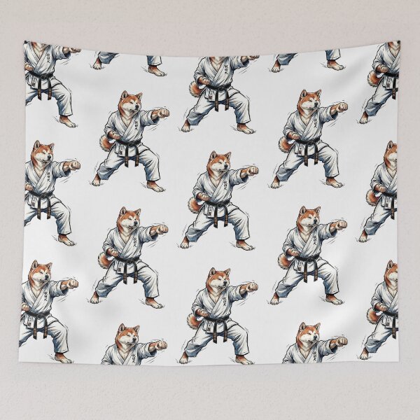 Item preview, Akita Inu Karate Master with Black Belt Martial Arts Illustration designed and sold by PictoVibe.