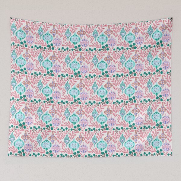 Item preview, Pastel Vintage Christmas Ornaments Whimsical Folk Botanical Pattern designed and sold by DColourMuse.