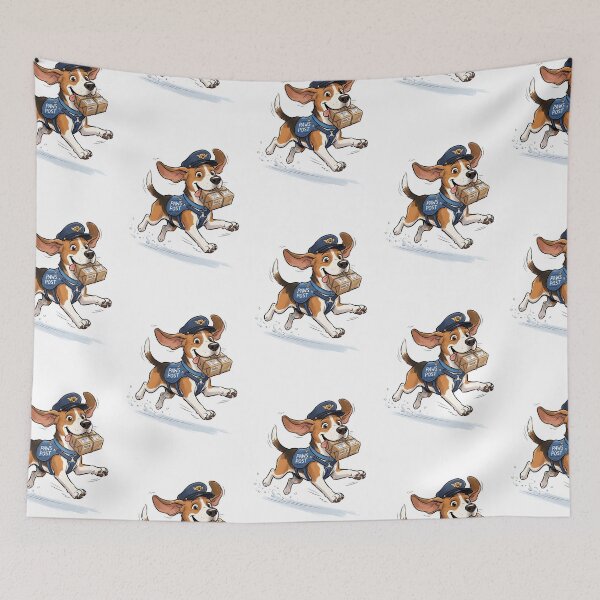 Item preview, Beagle Delivery Driver with Package and Postal Cap Cartoon designed and sold by PictoVibe.
