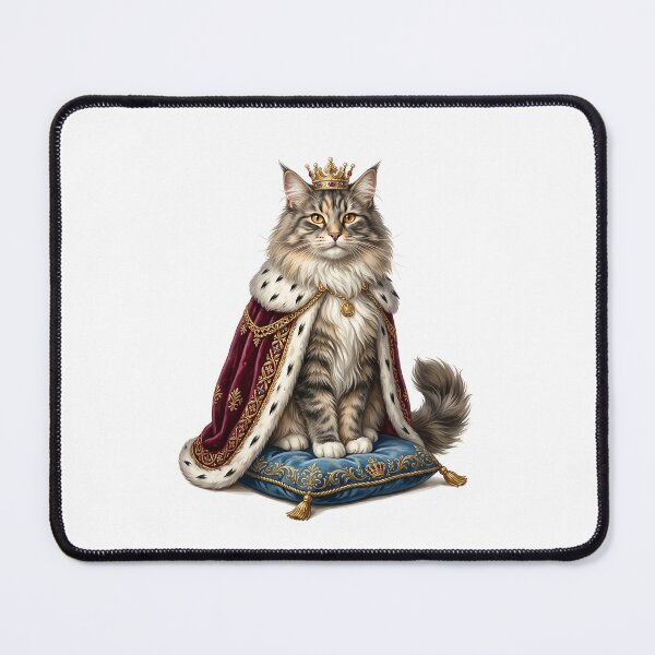 Item preview, Norwegian Forest Cat King with Crown and Royal Cape Illustration designed and sold by PictoVibe.