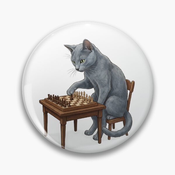 Item preview, Russian Blue Cat Chess Master with Chess Board Illustration designed and sold by PictoVibe.