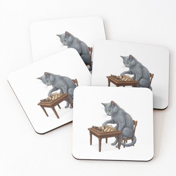 Item preview, Russian Blue Cat Chess Master with Chess Board Illustration designed and sold by PictoVibe.