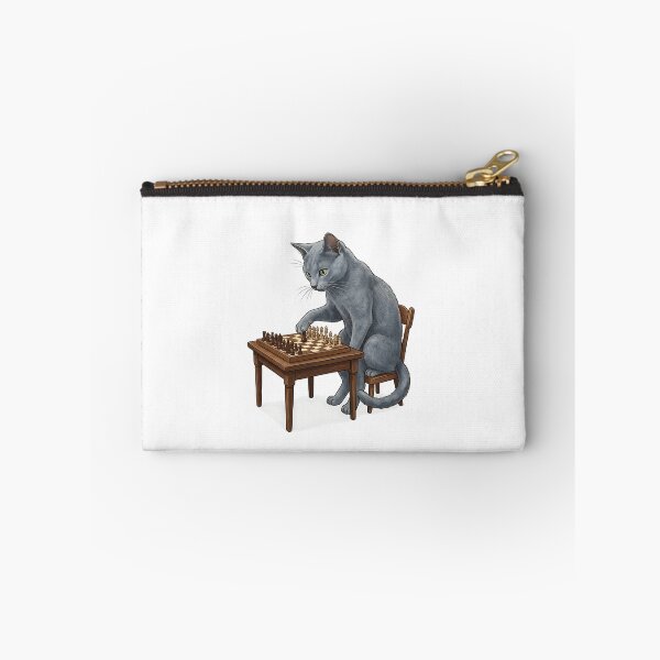 Item preview, Russian Blue Cat Chess Master with Chess Board Illustration designed and sold by PictoVibe.