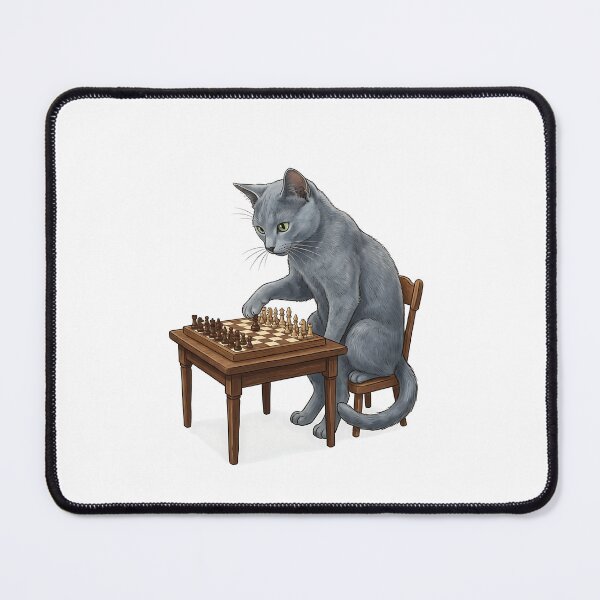 Item preview, Russian Blue Cat Chess Master with Chess Board Illustration designed and sold by PictoVibe.