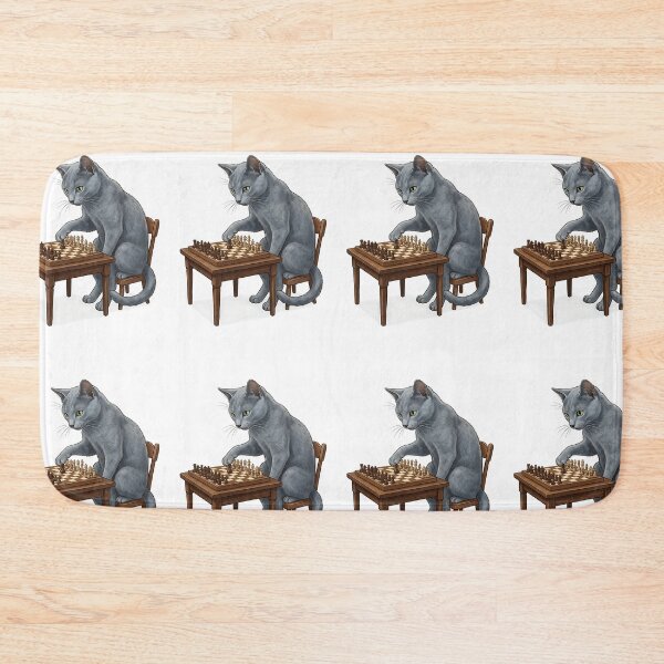 Item preview, Russian Blue Cat Chess Master with Chess Board Illustration designed and sold by PictoVibe.