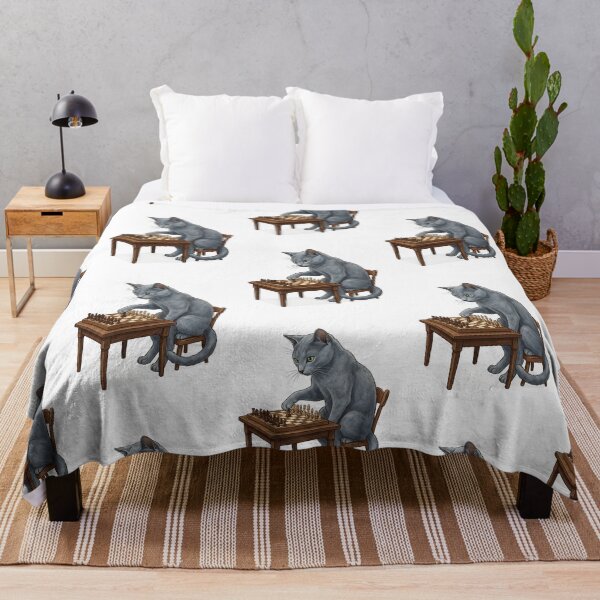 Item preview, Russian Blue Cat Chess Master with Chess Board Illustration designed and sold by PictoVibe.
