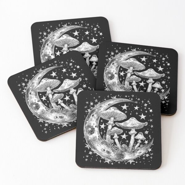 Item preview, Celestial Mushroom Moon Mystical Crescent Moon and Stars Art designed and sold by inkoutninja.