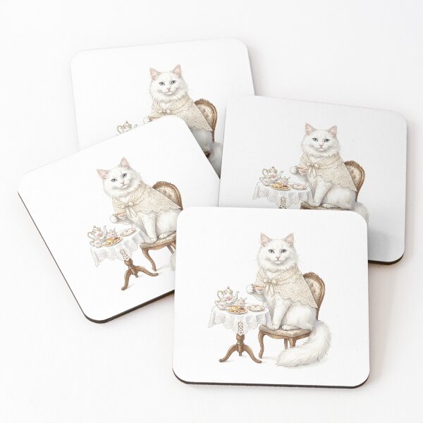 Item preview, Turkish Angora Cat Tea Party Hostess with Teacup Illustration designed and sold by PictoVibe.