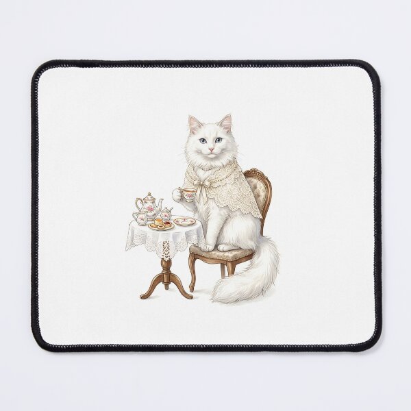 Item preview, Turkish Angora Cat Tea Party Hostess with Teacup Illustration designed and sold by PictoVibe.