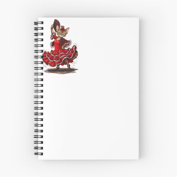 Item preview, Devon Rex Cat Flamenco Dancer in Red Ruffled Dress Illustration designed and sold by PictoVibe.