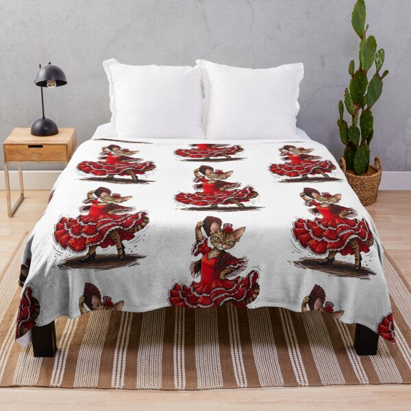 Item preview, Devon Rex Cat Flamenco Dancer in Red Ruffled Dress Illustration designed and sold by PictoVibe.