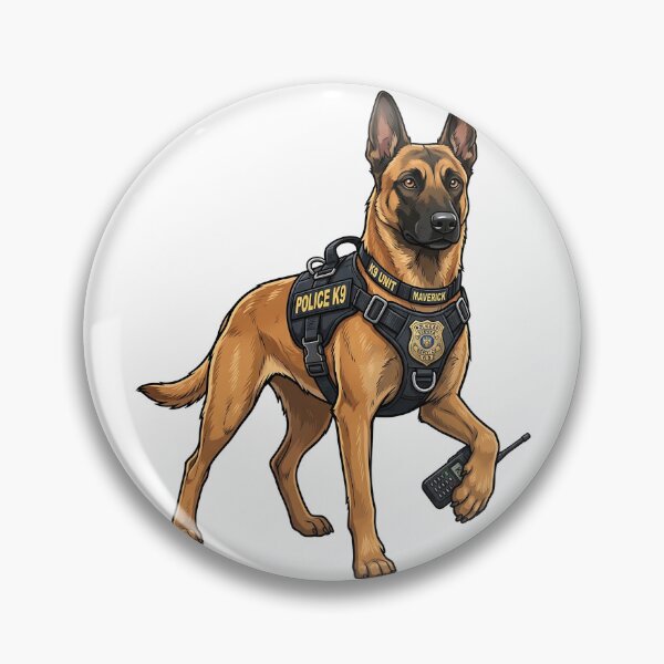 Item preview, Belgian Malinois Police K9 with Badge and Radio Cartoon designed and sold by PictoVibe.