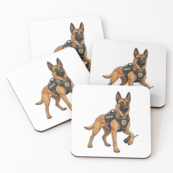 Item preview, Belgian Malinois Police K9 with Badge and Radio Cartoon designed and sold by PictoVibe.