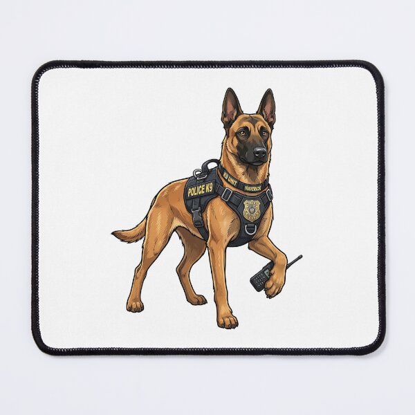 Item preview, Belgian Malinois Police K9 with Badge and Radio Cartoon designed and sold by PictoVibe.