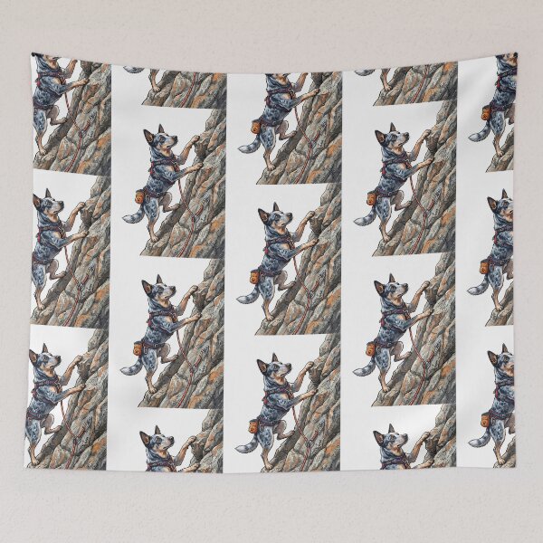 Item preview, Australian Cattle Dog Rock Climber with Harness and Rope Illustration designed and sold by PictoVibe.