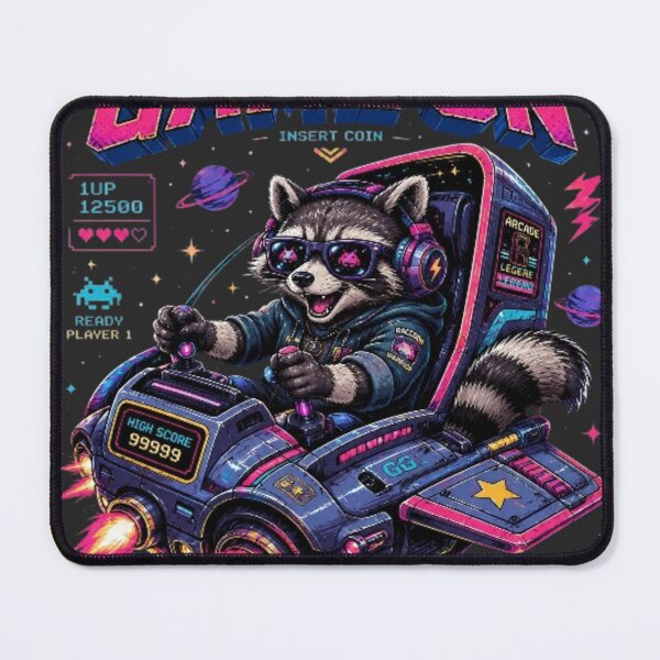 Item preview, Gamer Raccoon Arcade Space Jet - Game On No Lag Just Skill Retro Synthwave designed and sold by LUKOWEAR.