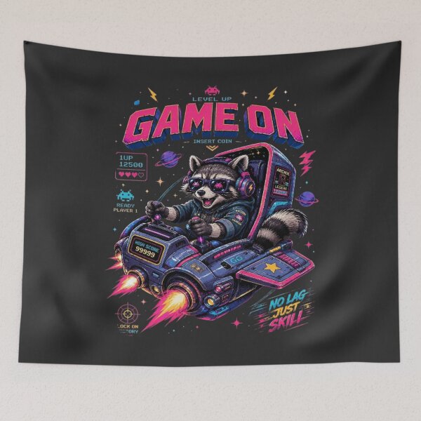 Item preview, Gamer Raccoon Arcade Space Jet - Game On No Lag Just Skill Retro Synthwave designed and sold by LUKOWEAR.