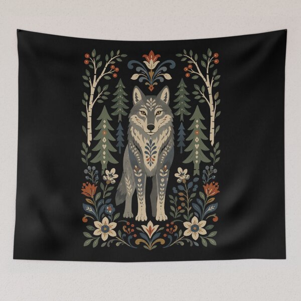 Item preview, Nordic Wolf Scandinavian Folk Art designed and sold by Sarcastic designs.