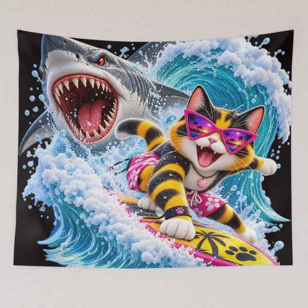 Item preview, Surfing Cat Chased by Shark  designed and sold by ARabbitHole.