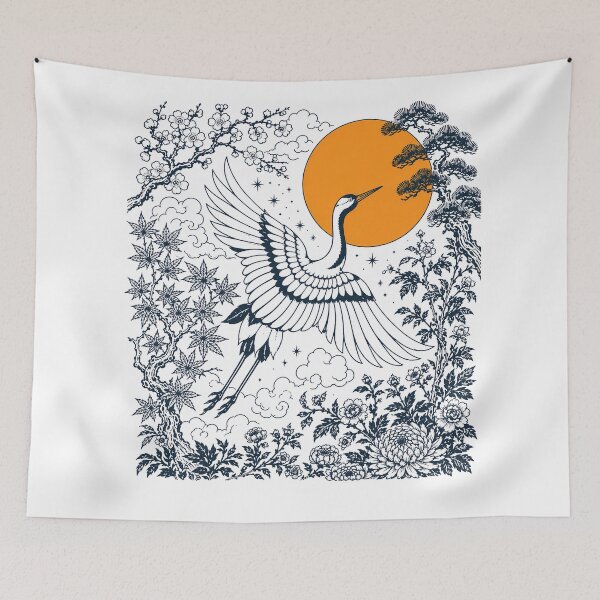 Item preview, Vintage Linocut Bird, Red Sun Naturecore designed and sold by Gerhard-VIN.