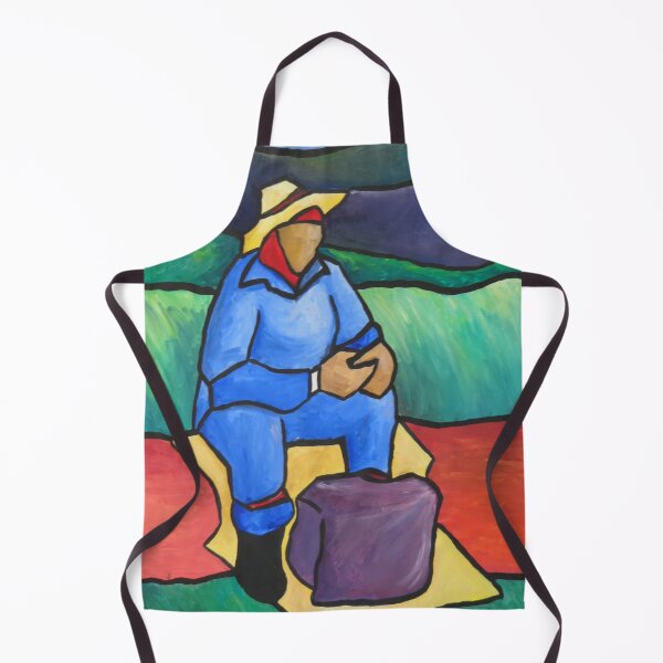 Item preview, Bold Modern Landscape – Seated Figure in Colourful Fields designed and sold by wobblyfrogs.