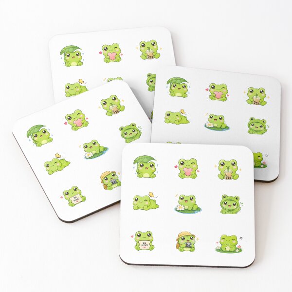 Item preview,  Kawaii Green Cute Frog,  Adorable Cottagecore Frogs Set designed and sold by graphic-genie.