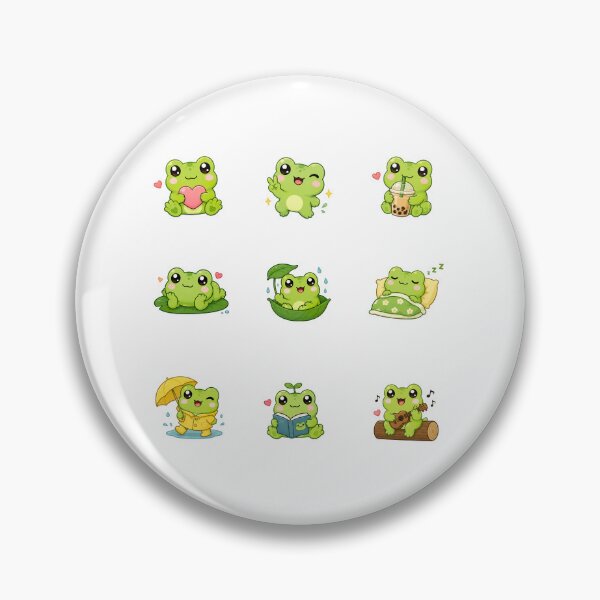 Item preview, Kawaii Green Cute Frog,  Adorable Cottagecore Frogs Set designed and sold by graphic-genie.
