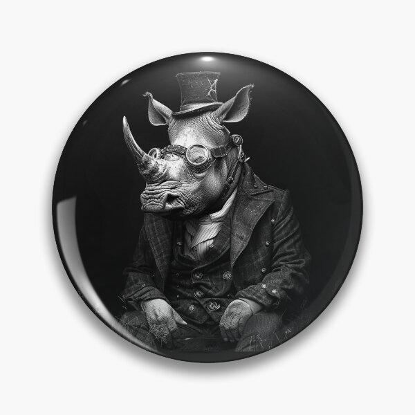 Item preview, Steampunk Rhino Gentleman Victorian Monocle and Top Hat Portrait designed and sold by inkoutninja.